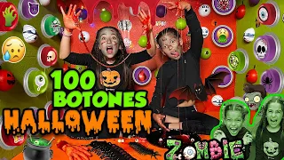 100 BOTONES MISTERIOSOS DE HALLOWEEN /Nos convertimos en ZOMBIS 🧟‍♀️ 🎃👻😈👹☠️