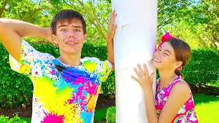 Nastya and Artem funny stories with sticky tape