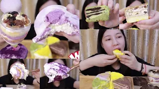 [HD] RAINBOW CREPE CAKE, TARO MOCHI & TARO CREAM CAKE || ASMR Dessert Mukbang 디저트 먹방 吃播 *Subtitled