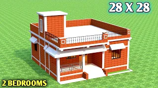 Village house design plan with 2 Bedrooms,in 28x28|28x28 house design plan|2bhk house plan,in 28x28