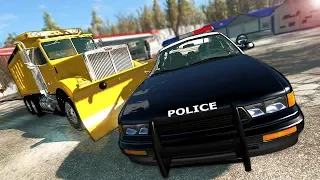 Snow Plow Diesel Truck Crashes Into Police Cars! - BeamNG Gameplay & Crashes - Cop Escape