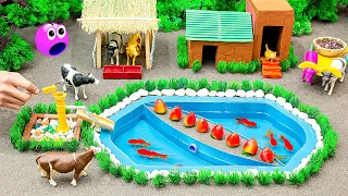 DIY mini Farm Diorama with house for Cow,Pig | Mini Hand Pumb Supply Water Pool for animals #40