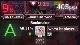 9.2⭐ worst hr player | Kobaryo - Bookmaker [Corrupt The World] 95.11% #1 | 405pp 9❌ - osu!