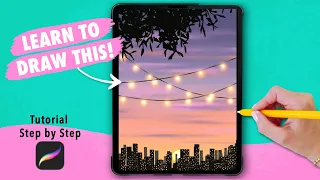 Drawing Aesthetic Sunset City View Landscape in Procreate | Digital Art Tutorial for Beginners