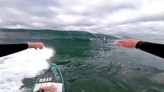 POV Skimboarding A Wedge Wave:  First Big Swell of 2023!
