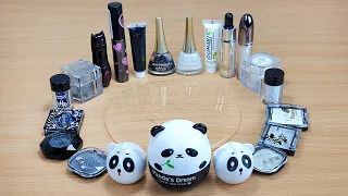 Panda Slime BLACK vs WHITE SLIME Mixing makeup and glitter into Clear Slime Satisfying Slime Videos