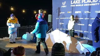 Awarding silver medals for 1000m speed skating FISU Lake Placid 2023 Iga Wojtaski 2nd place