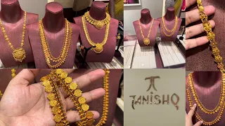 Tanishq 22karat gold long necklace designs gold harem mango mala and kasu mala designs | tanishq