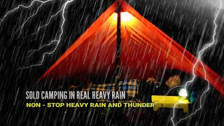 SOLO CAMPING IN NON STOP HEAVY RAIN AND THUNDERSTORM • RELAXING RAINSTORM IN SMALL TENT • ASMR