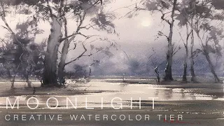 Watercolor Landscape Painting Demo Atmospheric Moonlight Loose Technique #watercolordemo #ninavolk