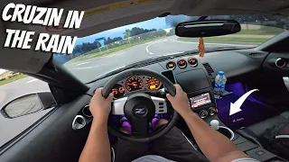 BONE STOCK Nissan 350z Takes on WET Backroads (POV Drive)