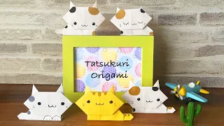 【動物の折り紙】１枚でくつろぎ猫の折り方音声解説付☆Origami Relaxed cat tutorial/たつくり