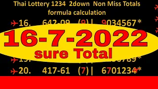 16-7-2022 Thai Lottery 1234  2down  Non Miss Totals formula calculation