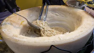 Italian Pasta Flavoured in a Cheese Wheel. London Street Food