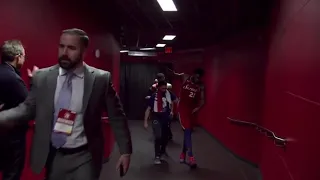 Embiid in total tears walking through the tunnel of a heartbreaking loss to the Raptors