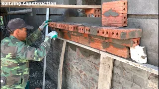 Technique Of Decorating The Sill Under A Concrete Window With Bricks And Mortar