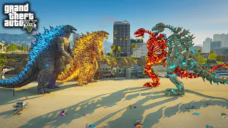 Godzilla, Nuclear Godzilla Vs Skeleton Godzilla, Nuclear Skeleton Godzilla ( GTA V Mods)