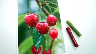 Cherry drawing / Oil pastel drawing / 오일파스텔로 체리 그리기