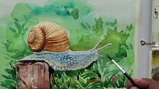 snail painting with watercolor for beginners