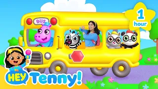 [1 Hour Loop] Wheels on the Bus 🚌 | Nursery Rhymes | Kids Songs | Hey Tenny!