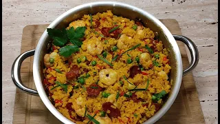 Authentic Spanish Paella with Shrimp and Chorizo Recipe| The Perfect Paella with Shrimp Recipe