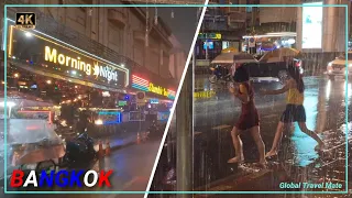 Extreme Heavy Rain Night Thunder Storm Walk Bangkok Nana Plaza 🇹🇭 Thailand [4K]