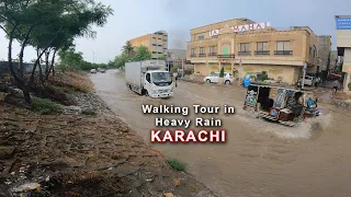 Walking Tour in Heavy Rain Karachi | Karachi Heavy Rain in Different Areas