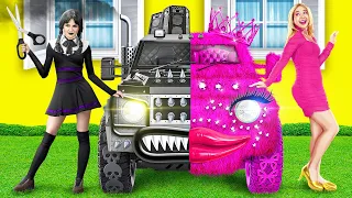 ROSA AUTO GEGEN SCHWARZES AUTO CHALLENGE 💖🖤 Verrückte Hacks und Ideen von 123 GO! TRENDS