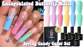 TRYING A GEL POLISH AND POLYGEL OMBRE HACK! ENCAPSULATED BUTTERFLY SPRING NAILS | Nail Tutorial