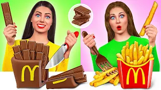 الغذاء الحقيقي مقابل الغذاء الشوكولاته التحدي | تناول الحلويات فقط لـ 24 ساعة Mega DO Challenge