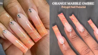 ORANGE SUMMER POLYGEL NAILS ❤️‍🔥✨ HOW TO MARBLE OMBRE POLYGEL | SXC Cosmetics 60 Gel Liners