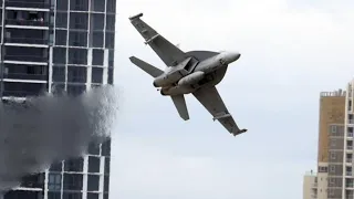 F18 Fly-By Between High-Rises, Main Beach, Gold Coast
