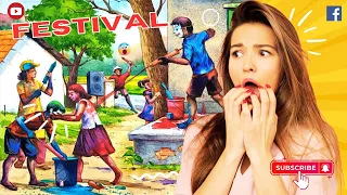 Holi Festival Drawing Step By Step With Watercolor | Holi Drawing Ideas | Holi Drawing Easy Colour