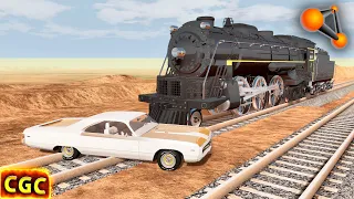 Steam Engine Train Vs Cars on railroad cross #15 BeamNG Drive