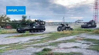 Ukrainian self-propelled howitzers AHS Krab and HMMWV in the Kharkiv region