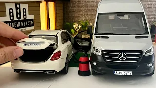 A Sedan Car Works with a Giant Panel Van | Mercedes-Benz C-Class & Sprinter 1:18 Diecast Model Cars