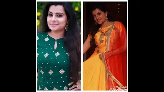 Sun tv serial actress in Dark green and Yellow dress 💚💛