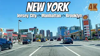 Driving from Jersey City through Manhattan to Brooklyn. New York 4K / Holland Tunnel
