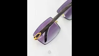 Custom Cartier Black Horn Glasses, Gold Detail, Gradient Purple Lens