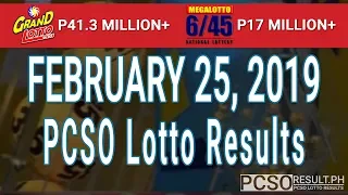 PCSO Lotto Result Today February 25, 2019 (6/55, 6/45, 4D, Swertres, STL & EZ2)