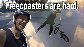 Trying to Ride a BMX Freecoaster!