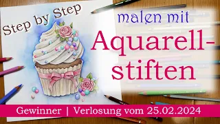 Malen mit Aquarellstiften für Anfänger - Schritt für Schritt Tutorium & Gewinner des Aquarellsets :)