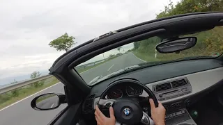 BMW Z4  2.2i e85 driving on country roads 4 , driver view, 170. HP (POV) BMW z4 from 2004