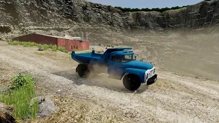 🚗 BeamNG -- работаю в глубоком пыльном Птичьем карьере на 4-х отечественных грузовиках возя грунт