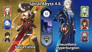 C0 Navia Furina & C0 Neuvillette Hyperburgeon - Spiral Abyss 4.6 Floor 12 Genshin Impact