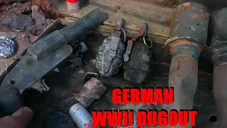 WEAPONS AND AMMUNITION IN A WWII GERMAN DUGOUT/ WWII METAL DETECTING