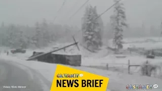 Semi slams into power pole in snow