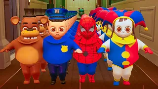 Police VS Spider-Man VS Pomni VS Freddy Baby PARTY! Funny Moments IN The Baby In Yellow