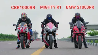 CBR1000RR VS MIGHTY R1 VS BMW S1000RR DRAG RACE PART 2❤️‍🔥❤️‍🔥