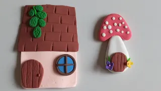 how to make a mushroom house clay with me-❤/Easy model crafts tutorial